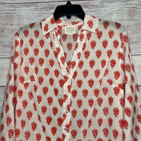 Aspiga Cecilia Floral Pineapple Soft Organic Cotton Button Down Blouse Top Small - Picture 4 of 12